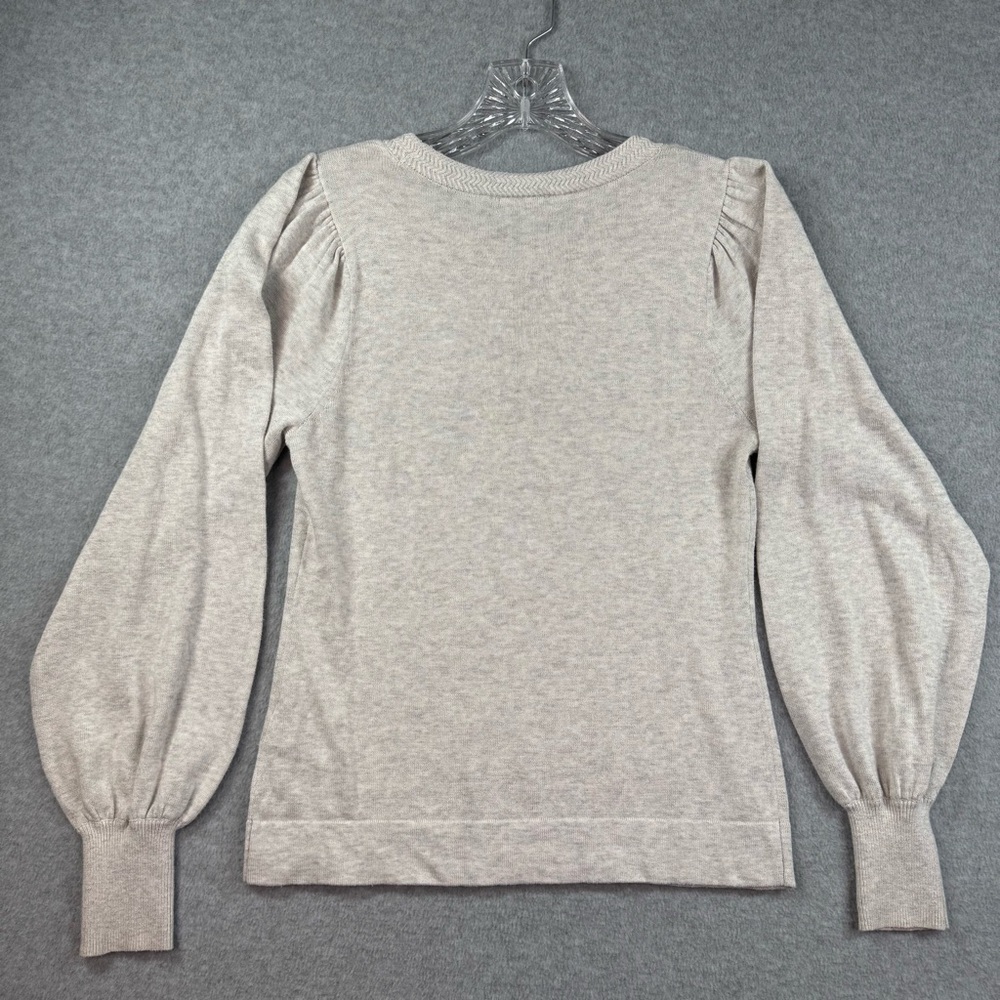 LILLA P Rib Trim Puff Sleeve Sweater Heather Gray Size XS Cotton Modal‎ - Picture 7 of 14